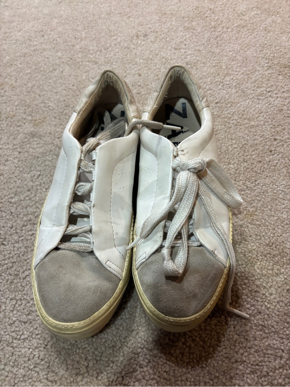 Zara White and Gray Women’s Lace-Up Leather & Suede Sneakers